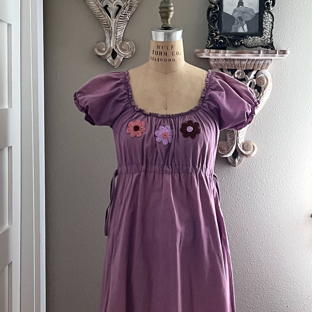 Unique Cotton Lightweight Purple Midi Bohemian Dress Size SM